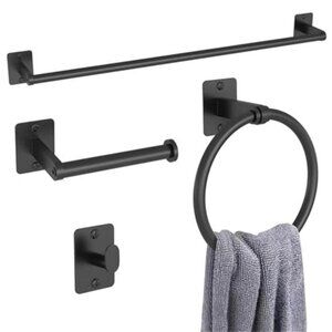 Matte Black Bathroom Hardware Set Towel Bar Ring Hooks Toilet Paper Holder 4PC
